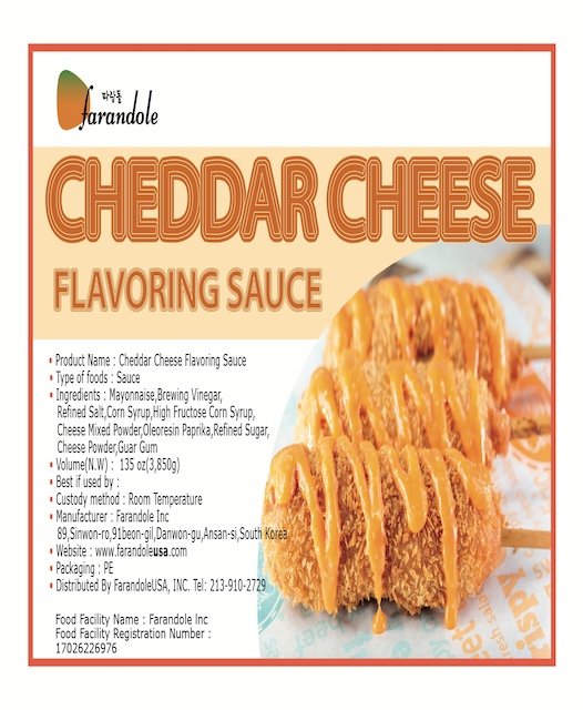 20230321-미국스티커Cheddar Cheese Flavoring Sauce(135 oz(3,850g)Distribueted by FarandoleUSA INC