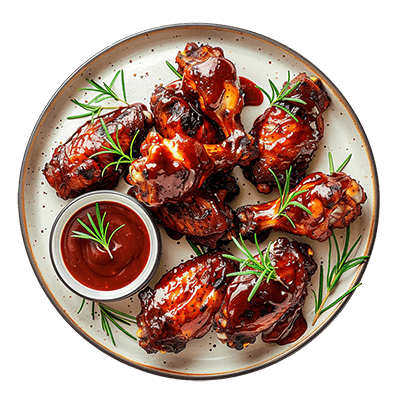 bbq-chicken-wings-delicious-plate-rosemary-garnish-free-png